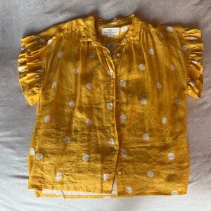 Trovata Yellow and White Polka Dot linen Blouse